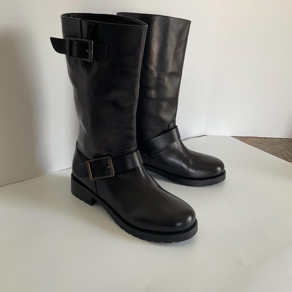 Free People Black Leather Combat Moto Boots